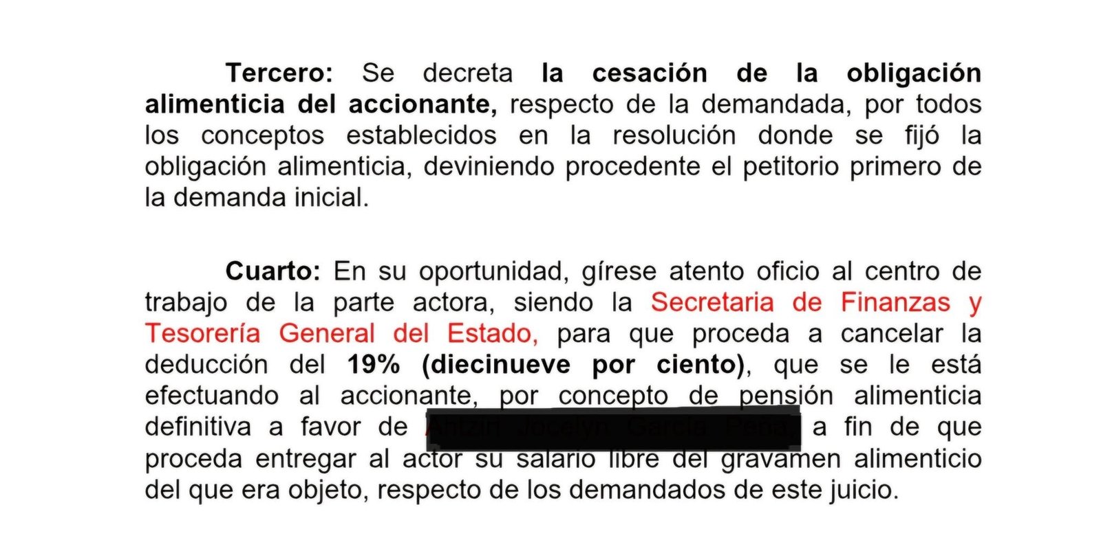 Resolución de cesación de la obligación alimenticia