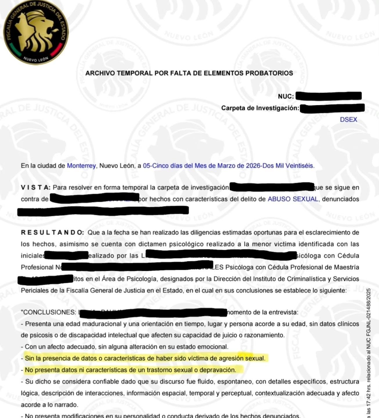 Resolución de archivo temporal por falta de elementos probatorios