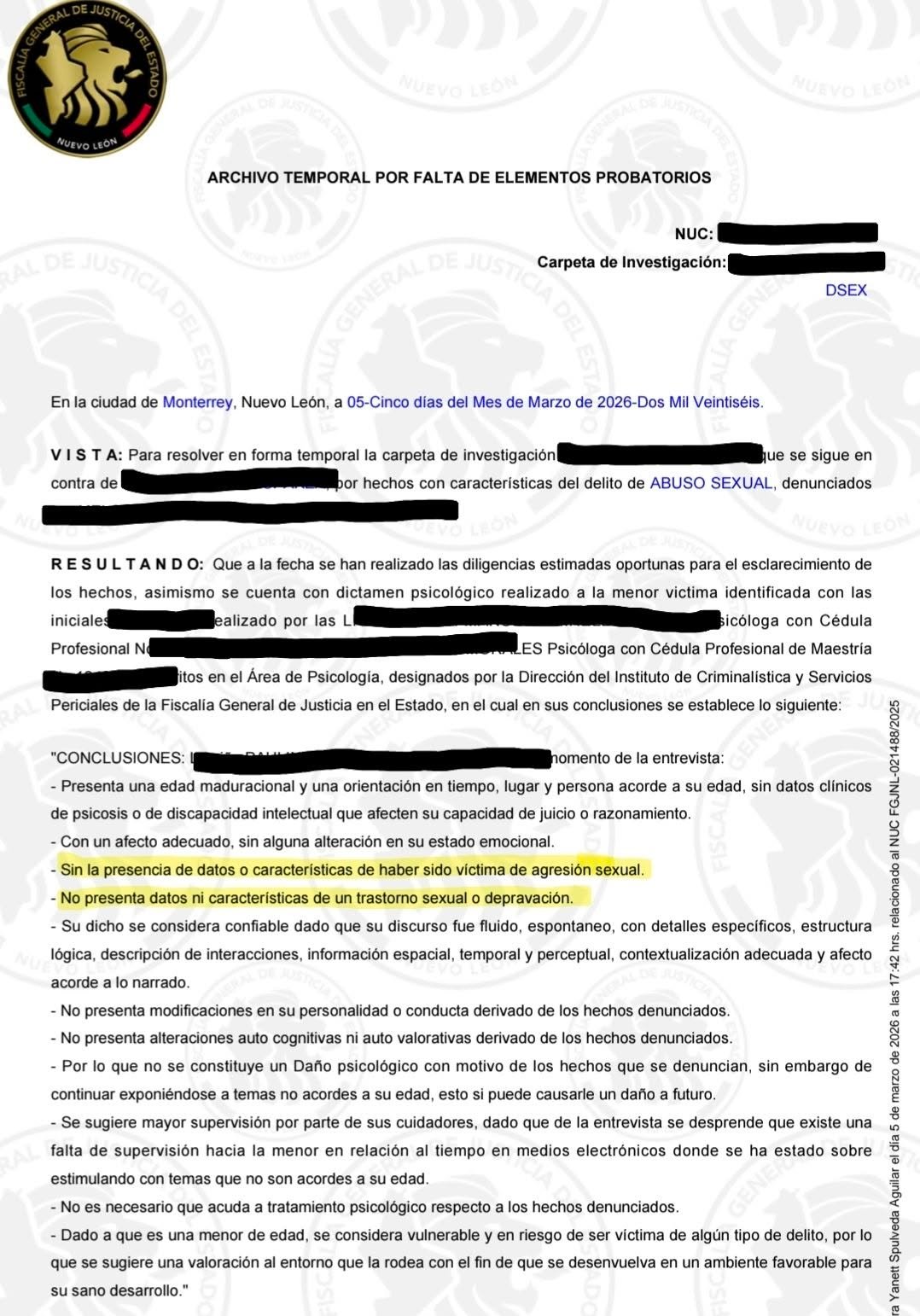Conclusiones del dictamen psicológico dentro de la investigación
