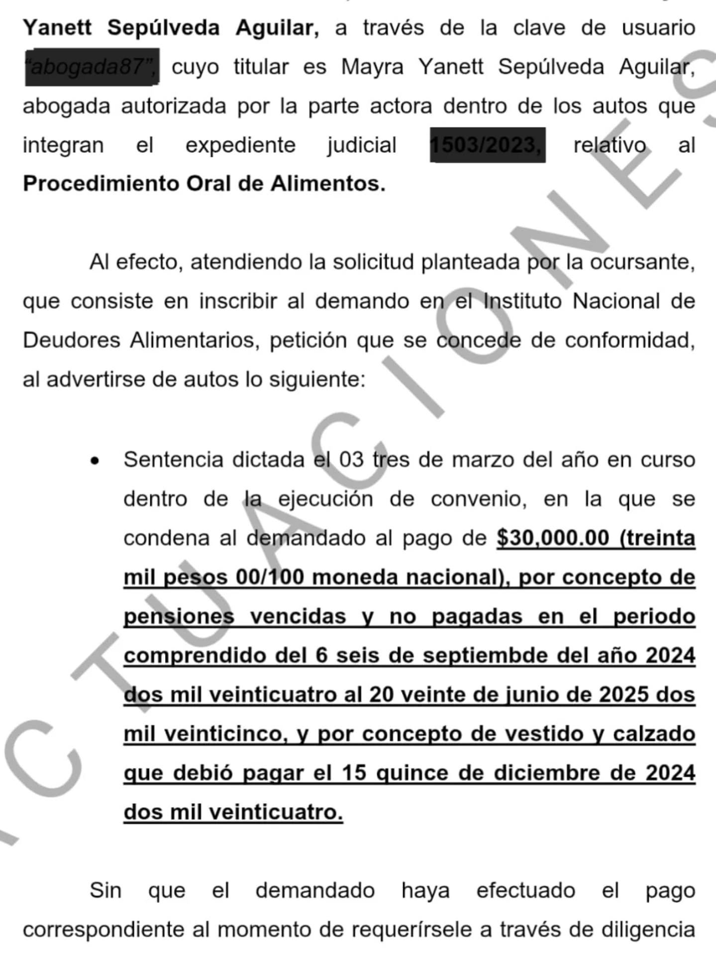 Inscripción de un deudor alimentario en el Registro Nacional de Obligaciones Alimentarias