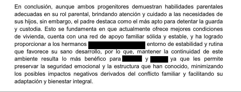Conclusiones de la evaluación sobre guarda y custodia