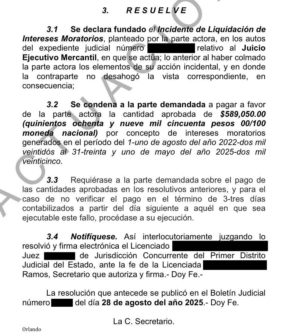 Resolución que declara fundado el incidente de liquidación de intereses moratorios
