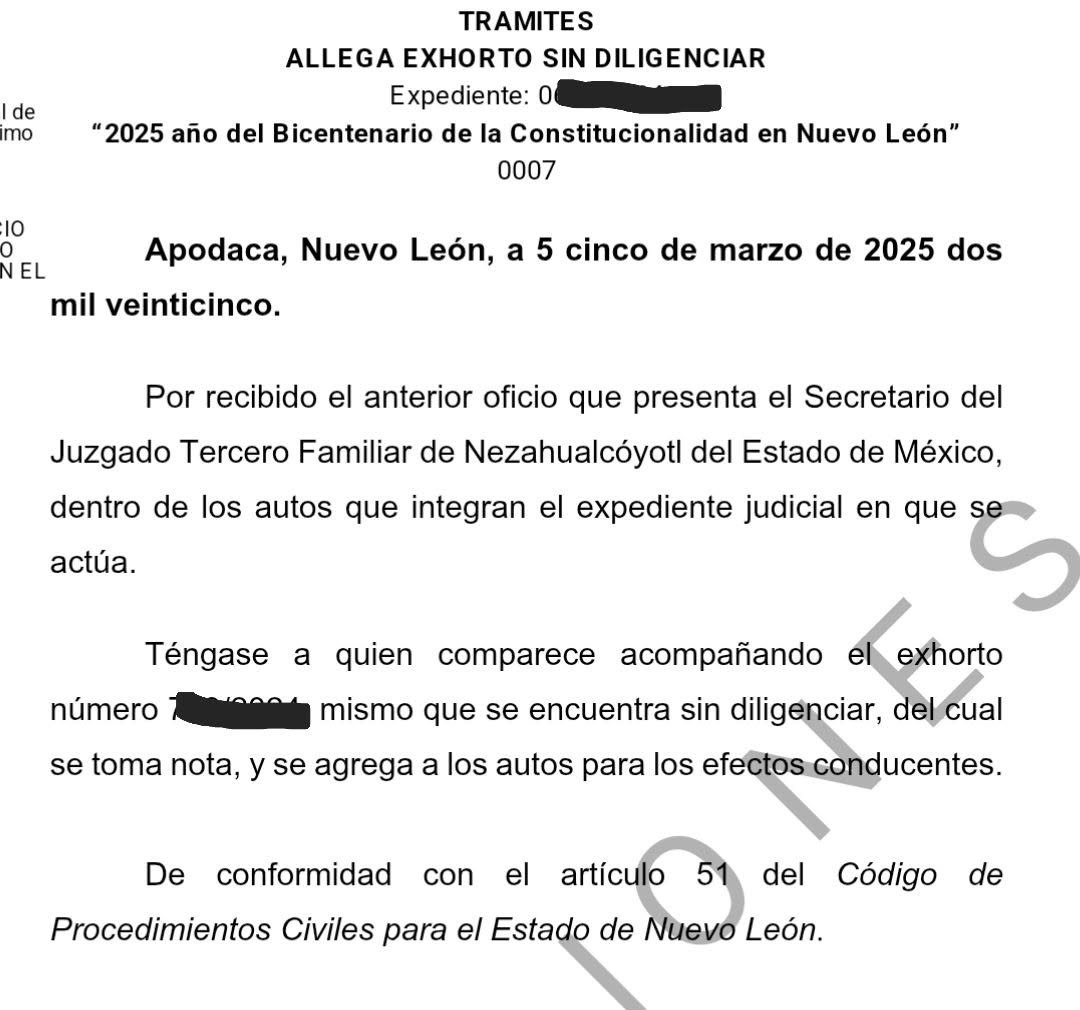 Exhorto requerido sin diligenciar en un trámite de divorcio